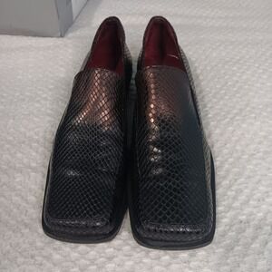 Aquatalia Women Italian Square Toe Black Calf Leather Shoe Snake Print 9.5 Brown